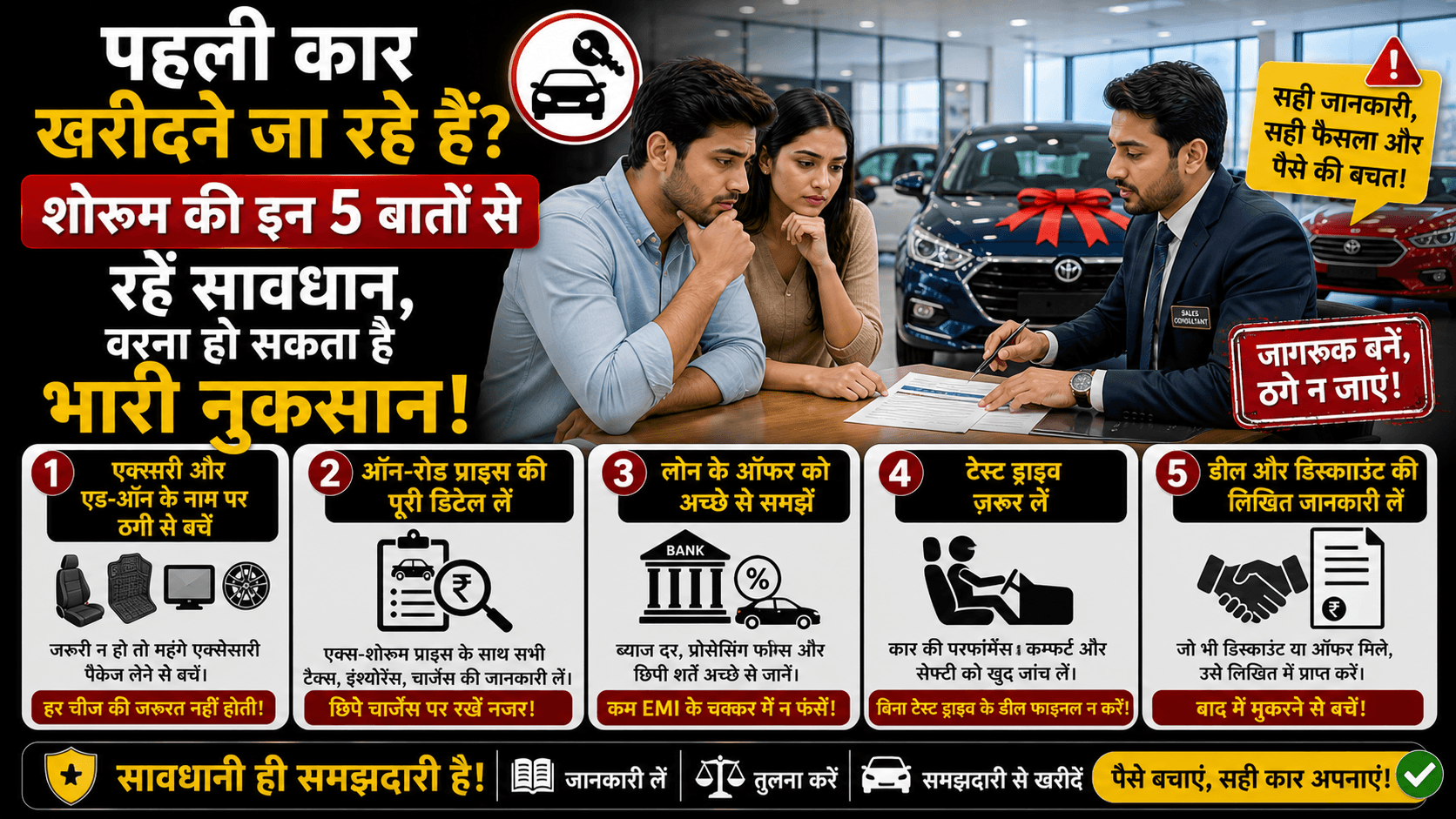 पहली कार खरीदने जा रहे हैं तो शोरूम की इन 5 बातों से रहें सावधान